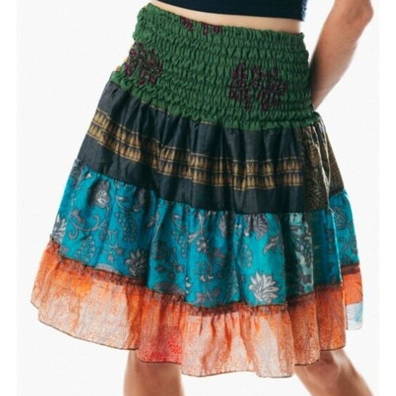 Other Women Bohemian Hippie Peasant Patchwork Mini Skirt short Size 35" - 1 Thumbnail