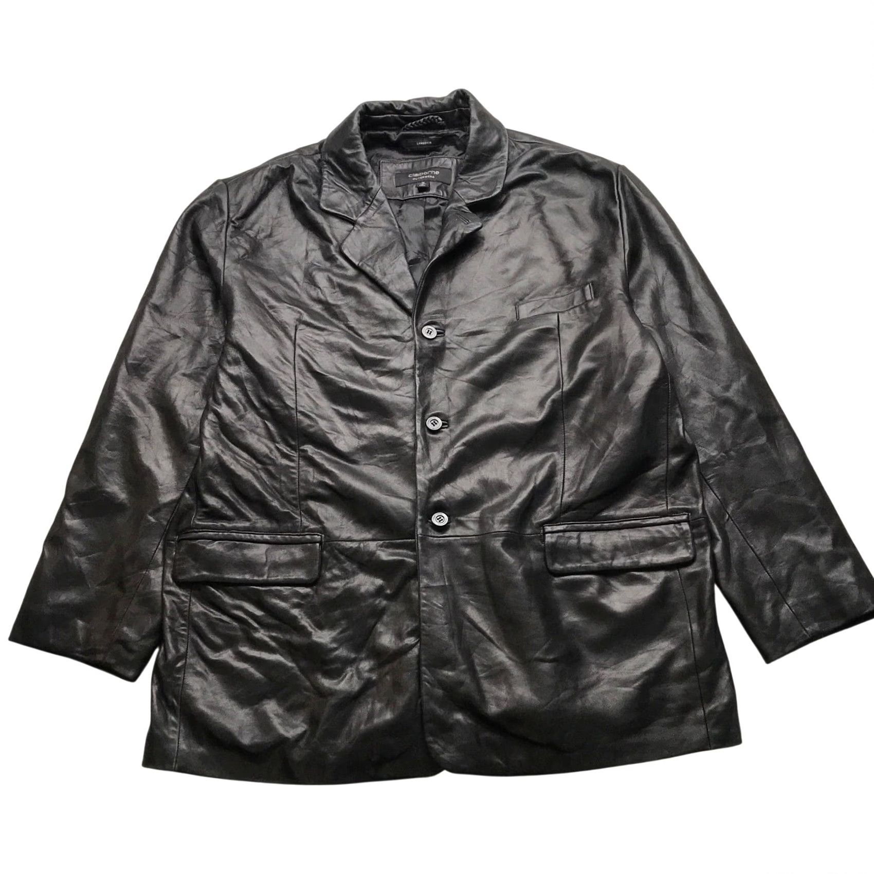 Liz Claiborne Claiborne Outerwear Lambskin Leather Coat Jacket Womens 1X Black Button Front Overcoat Long Sleeve Pockets Lined Mid-Length Wool? (Note: Multi-term) Size XL / US 12-14 / IT 48-50 - 2 Thumbnail