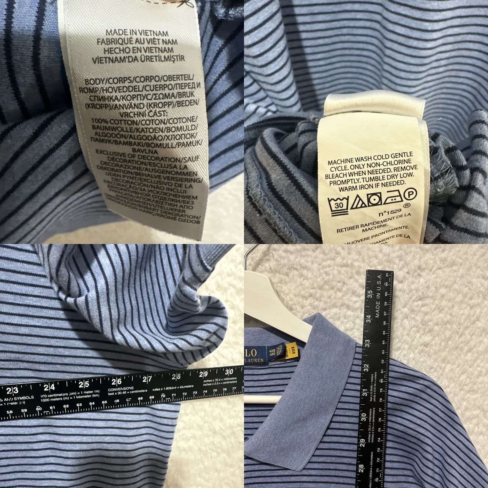 Polo Ralph Lauren VINTAGE? POLO RALPH LAUREN Pima Men 4XB Striped Short Sleeve Polo Shirt Blue Polo Shirt Big & Tall Mens Shirt Size US XXL / EU 58 / 5 - 8 Thumbnail