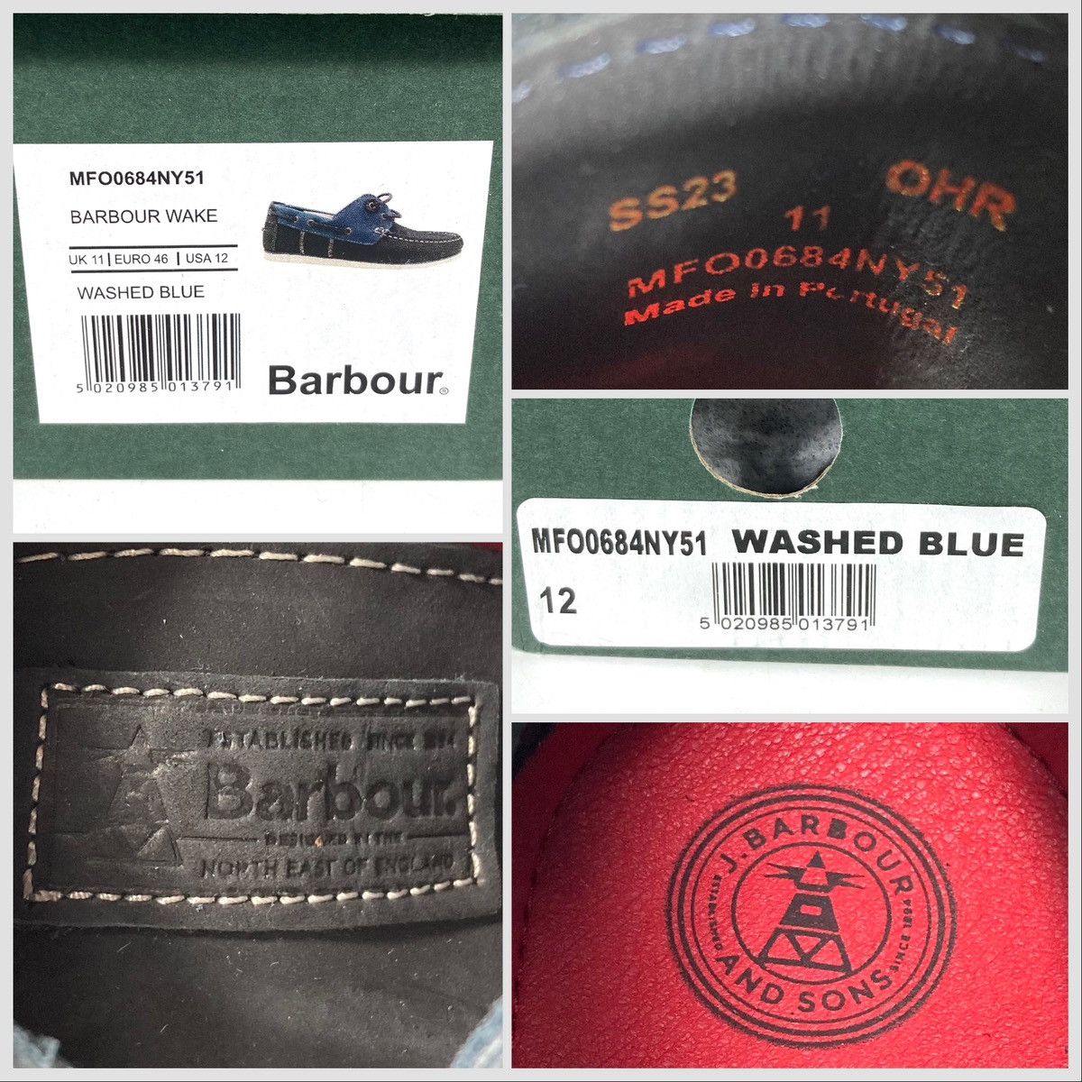Barbour Barbour Mens Leather & Suede Wake Boat Shoes Washed Blue 12 Size US 12 / EU 45 - 15 Thumbnail