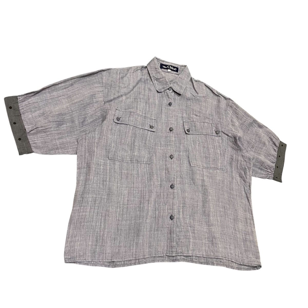 Chloe Miss Chloé Gray Chambray Linen Oversized Button Up Size L / US 10 / IT 46 - 3 Thumbnail