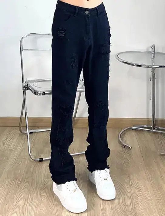 Japanese Brand × Jean Loose straight leg slimming distressed jeans Size US 30 / EU 46 - 1 Thumbnail