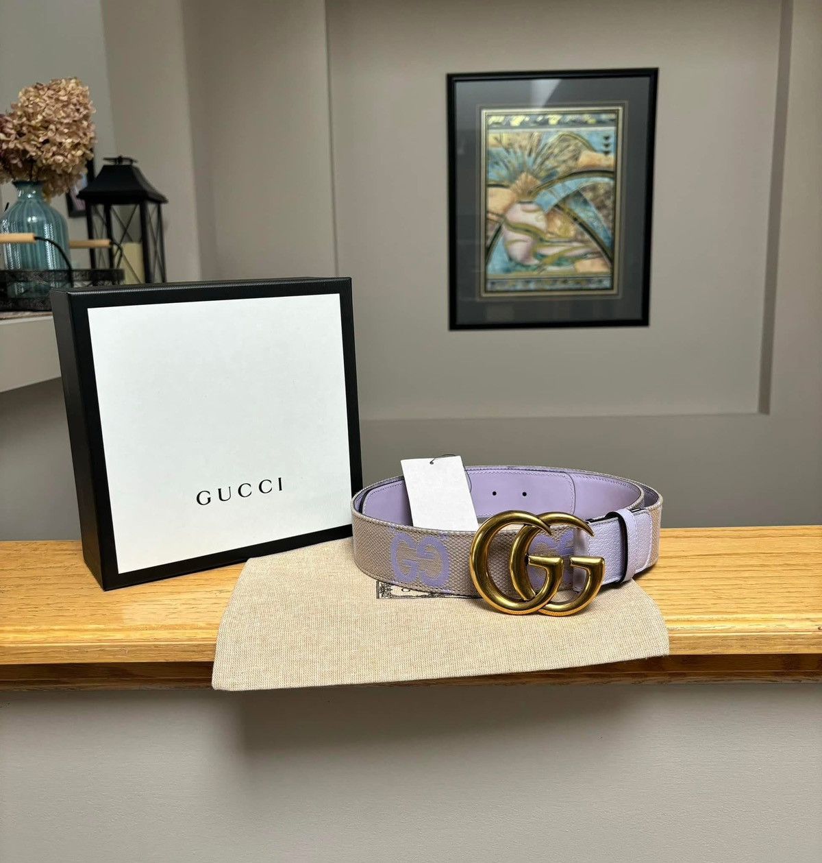 Gucci Gucci Marmont Gold/Purple/Beige Belt Size 38 - 1 Thumbnail