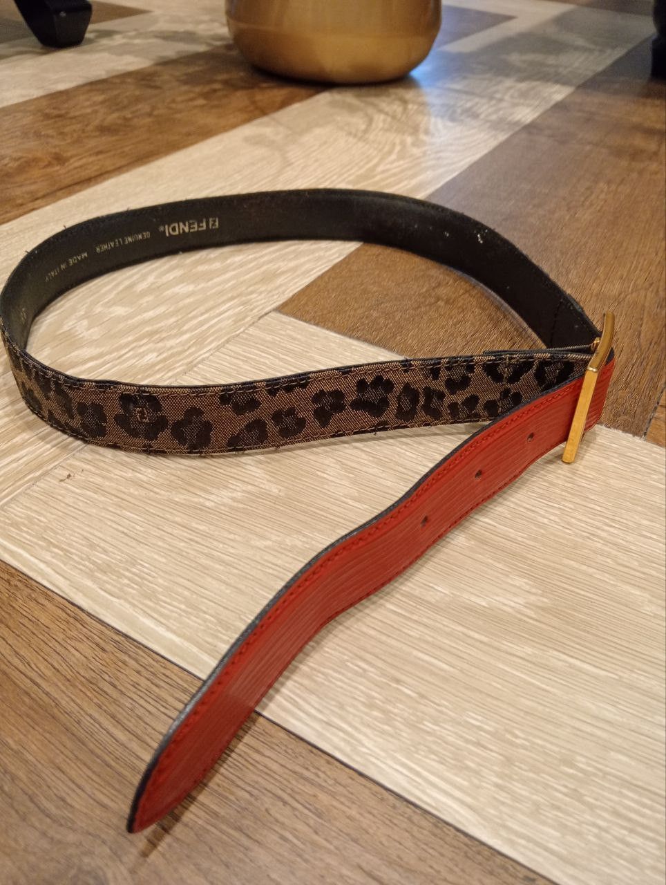 Fendi FENDI RED TEXTURED LEATHER & LEOPARD BELT Size ONE SIZE - 4 Thumbnail