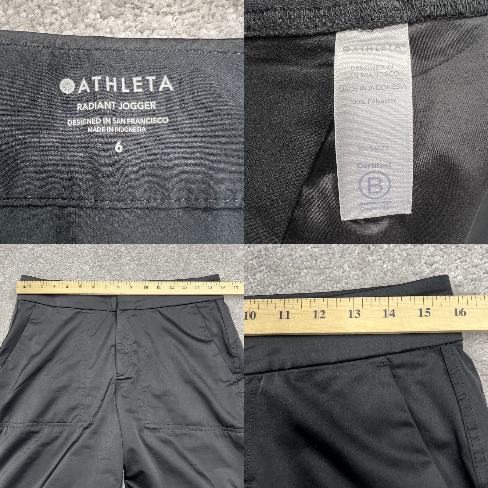Athleta Athleta Radiant Jogger Pants Womens 6 Black Satin Tapered Athleisure Travel Ankle Zip Inseam 28” Size 28" / US 6 / IT 42 - 9 Thumbnail