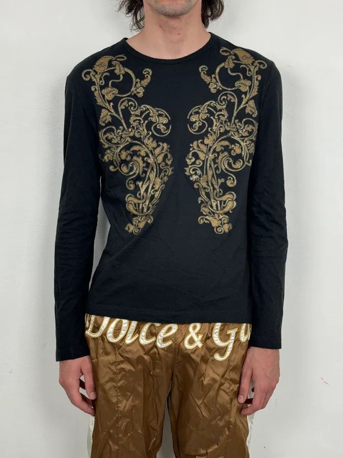 Just Cavalli SS2007 Cavalli Black Golden Baroque Ornaments Longsleeve T-Shirt Size US S / EU 44-46 / 1 - 2 Thumbnail