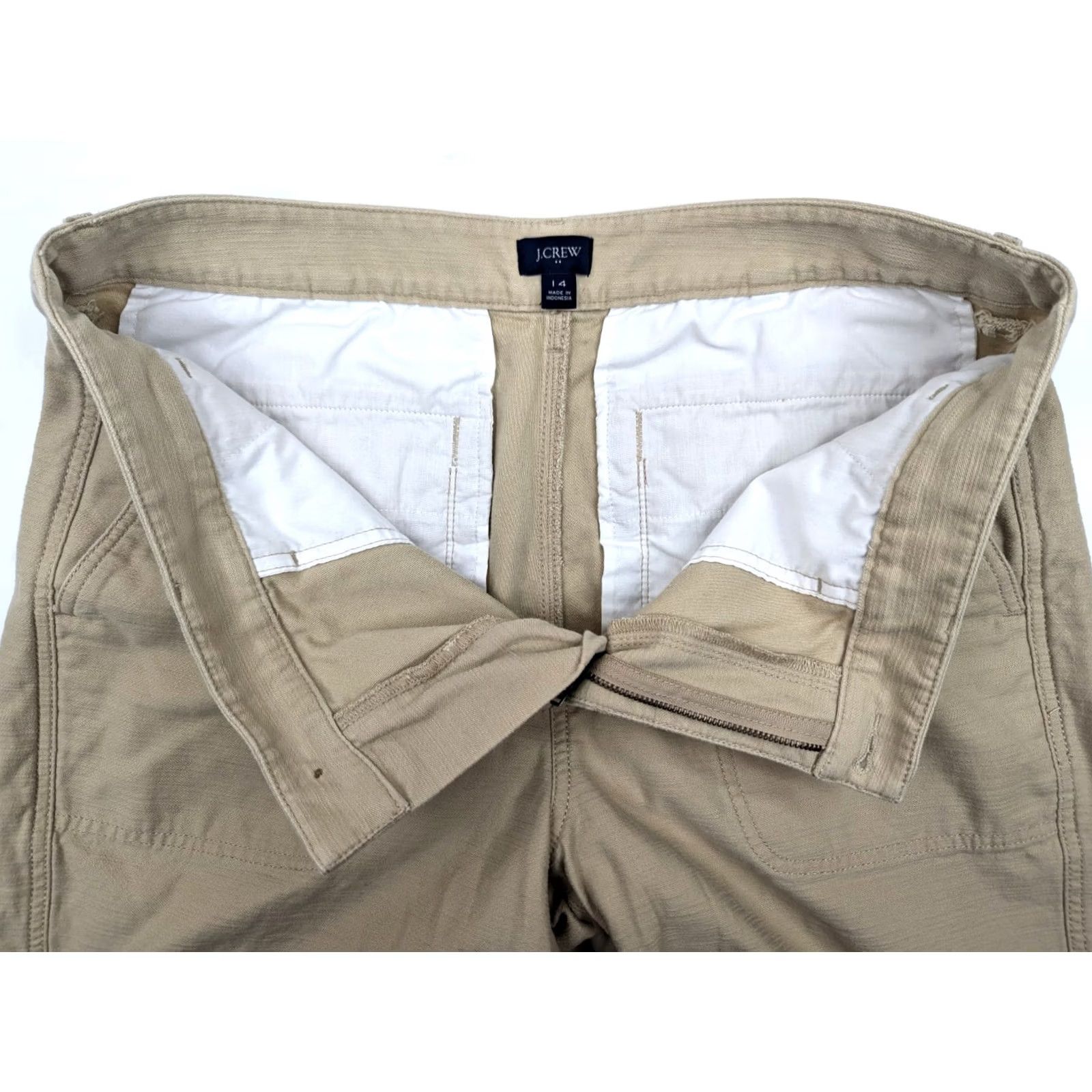 J.Crew J.Crew Cotton Camp Pants Women 14 Beige Straight Leg Back Welt Pockets 35x27 Casual Vintage No N/A Size 36" / US 14 / IT 50 - 6 Thumbnail