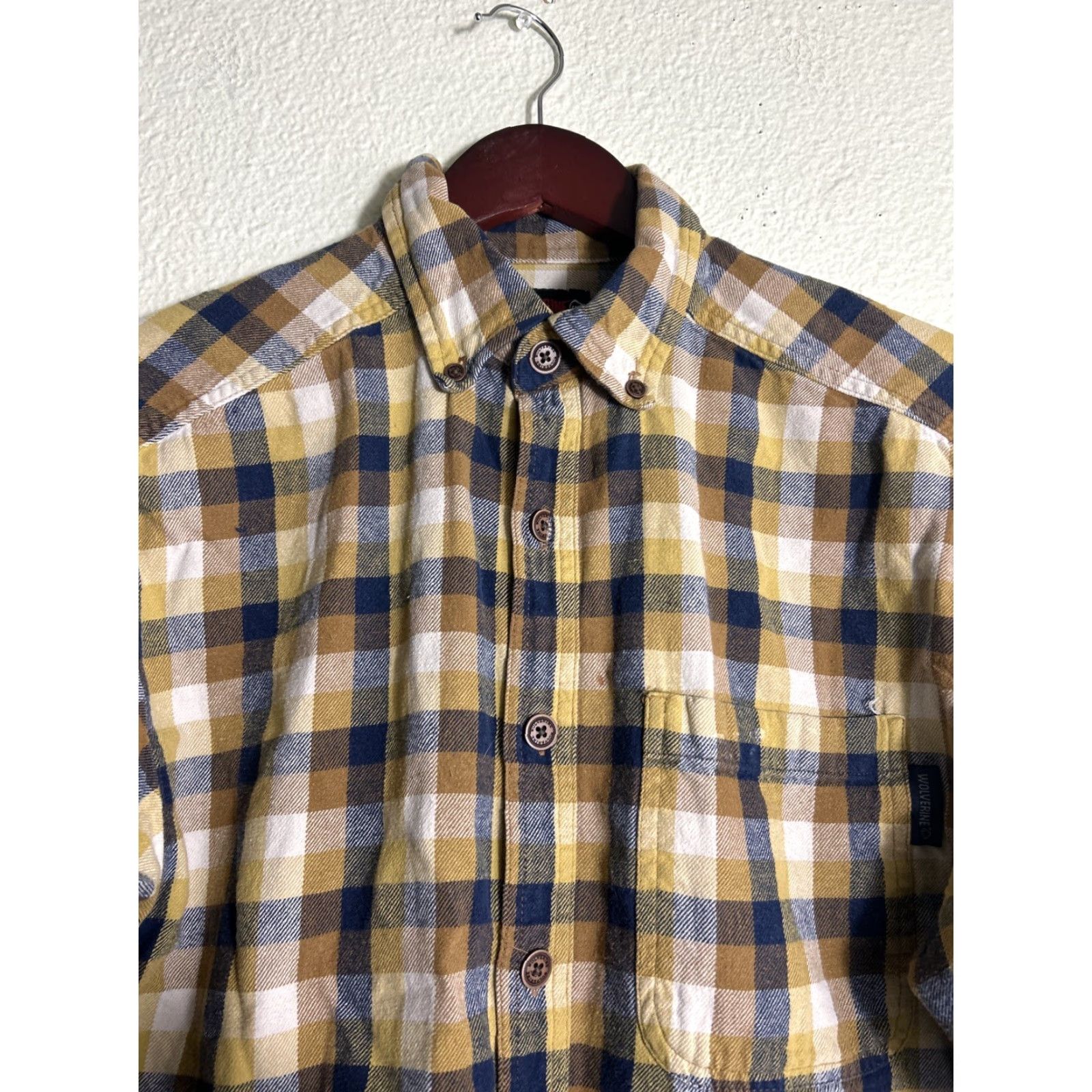 Vintage Wolverine Shirt Plaid Button-Up Long Sleeve Brown Beige M Mens Button-Down Collar 21” Chest 30” Length Flaw Button Broken Half Size US M / EU 48-50 / 2 - 4 Thumbnail