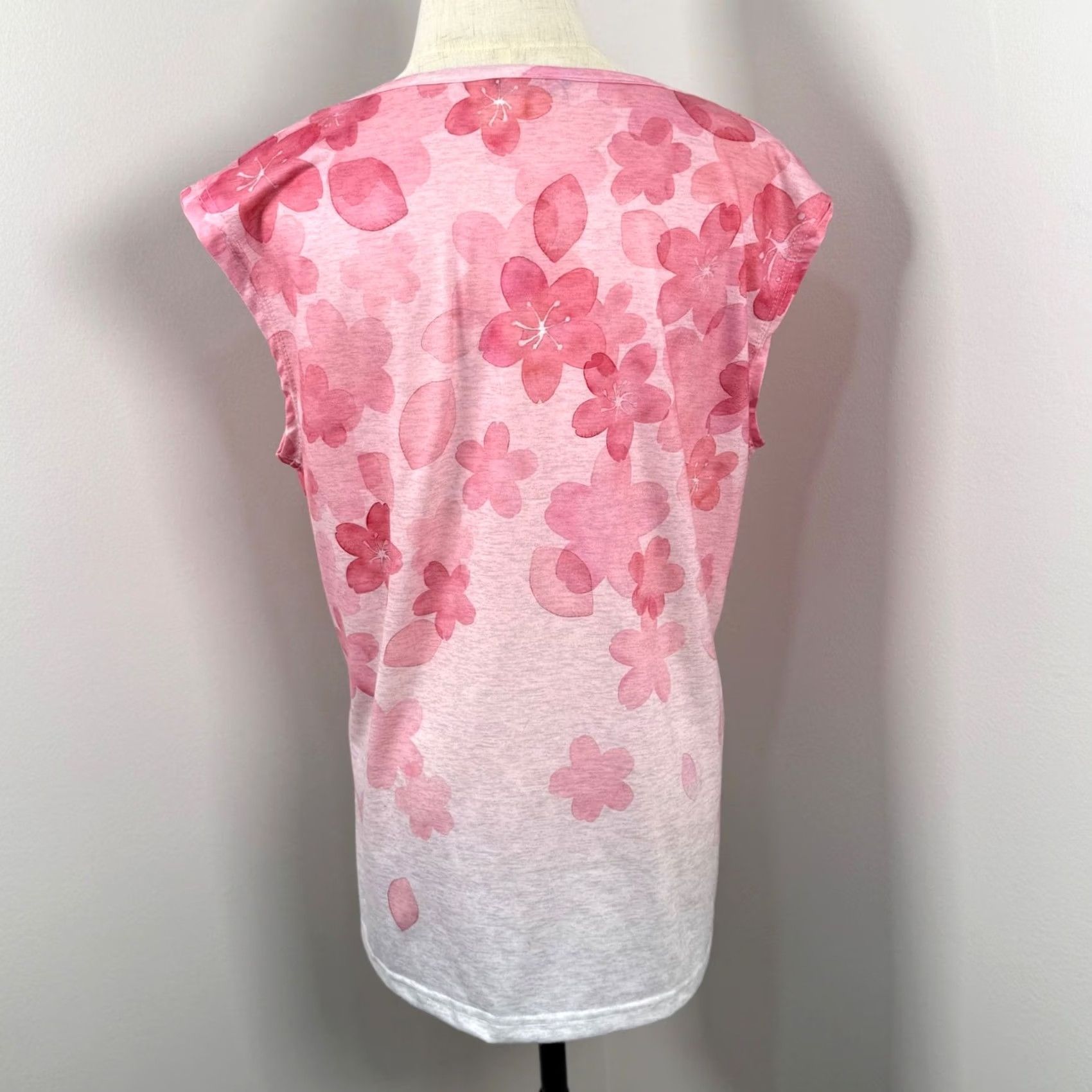 Pinko Noracora XL Sleeveless Top Pink Floral Cherry Blossom Ombre V-Neck Coquette GUC Size XL / US 12-14 / IT 48-50 - 3 Thumbnail