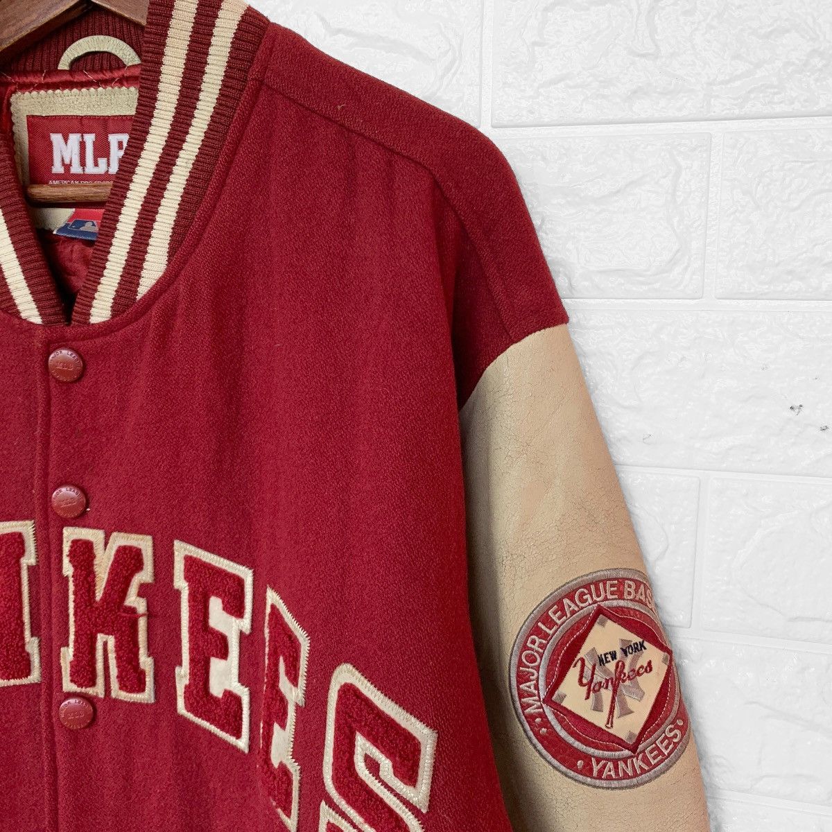 MLB Vintage 90s Yankees Wool Varsity Leather Jacket Embroidered Size US XL / EU 56 / 4 - 7 Thumbnail