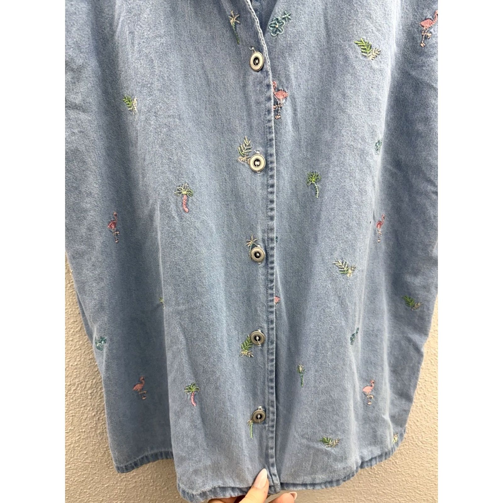 Vintage Teddi Womens Shirt Button-Up Collared Chambray Blue Size M Stitched Embroidered Vintage Shirt Women Regular Fit Long Sleeve Lightweight Casual Size M / US 6-8 / IT 42-44 - 3 Thumbnail