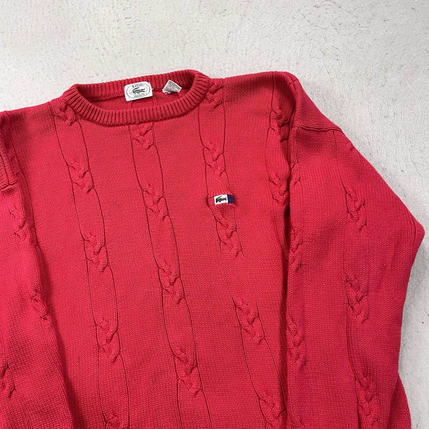 Izod VINTAGE Izod Lacoste Sweater Mens Large Red Cable Knit Grandpa Crewneck 90s Size US L / EU 52-54 / 3 - 3 Thumbnail