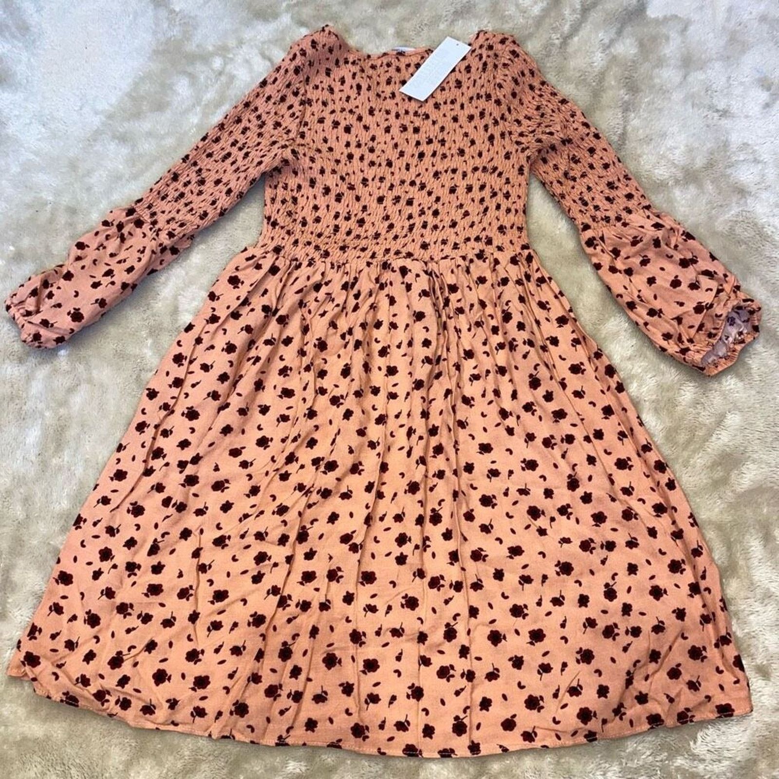 Other Glamorous Coral Animal Dot Smocked Mini Dress | Sz 6, NWT Size M / US 6-8 / IT 42-44 - 5 Thumbnail