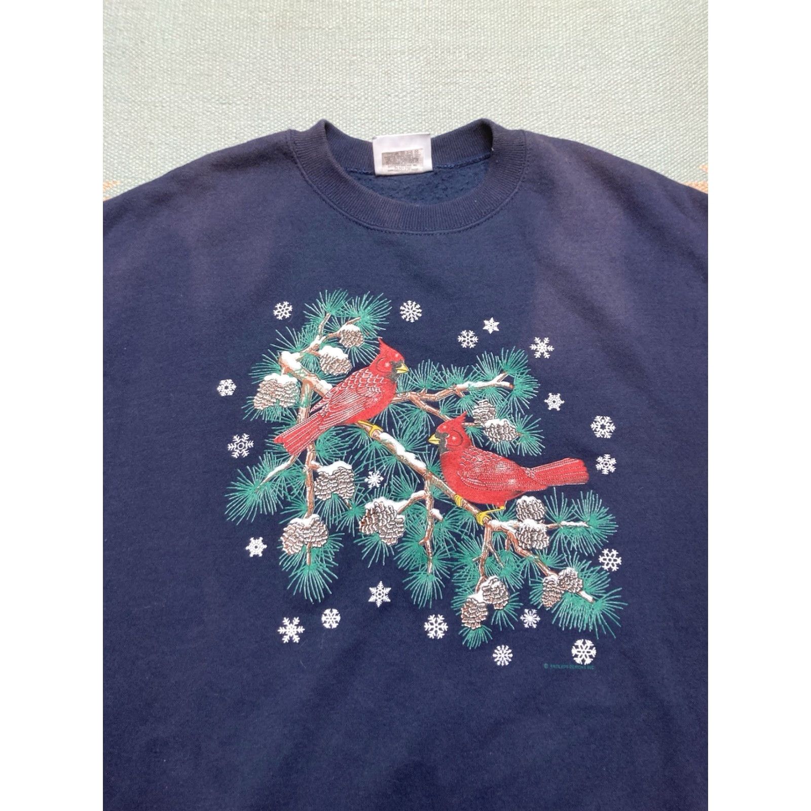 Endless VINTAGE Endless Designs crewneck sweatshirt sweater Cardinals birds snow XL Womens Blue Pullover activewear Crew Neck Size XL / US 12-14 / IT 48-50 - 2 Thumbnail