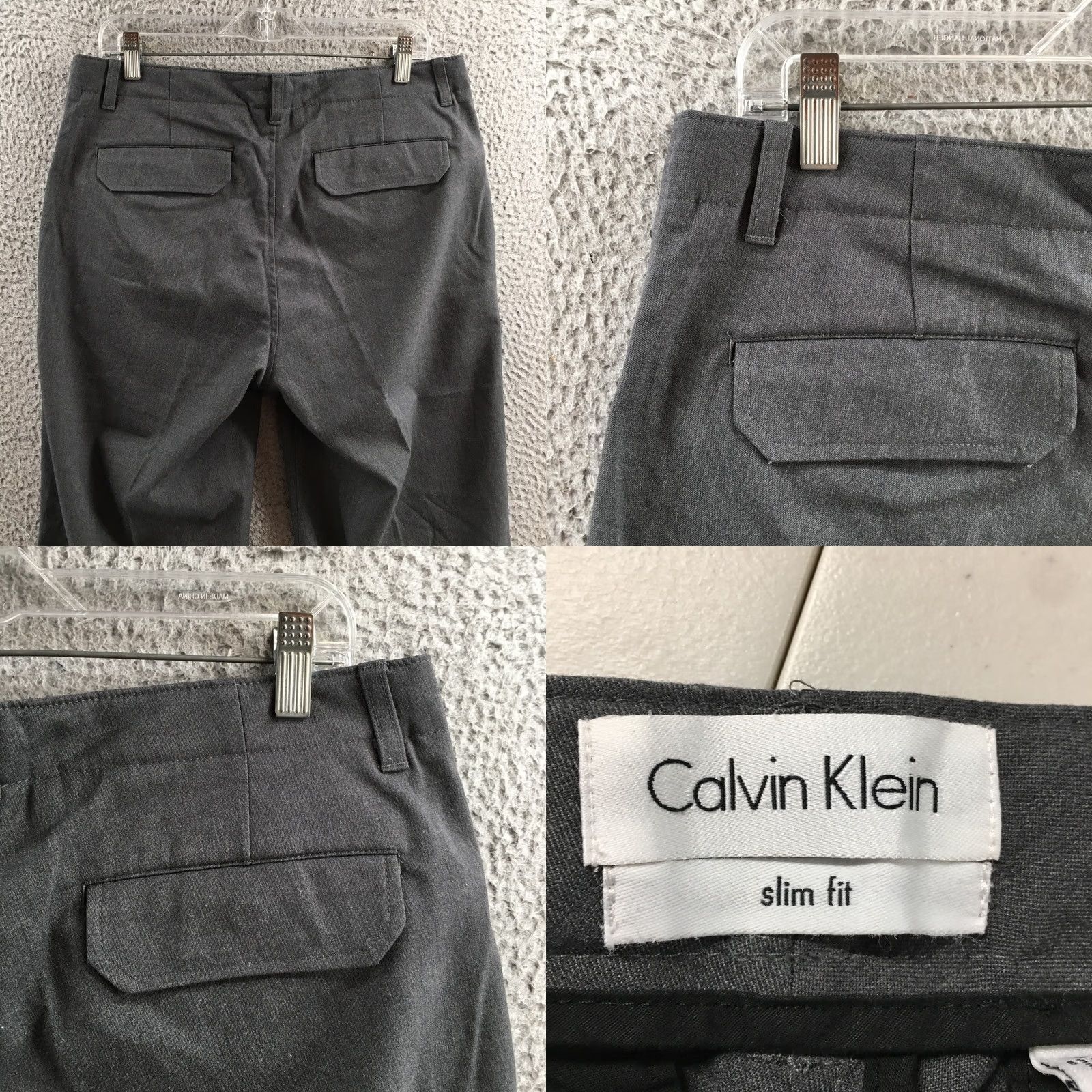 Calvin Klein Calvin Klein Slim Fit Chino Pants Mens 33x32 Gray Mid Rise Flat Front Casual Zip - Regular - Gray - Pants - Calvin Klein - Mens Size US 33 - 9 Thumbnail