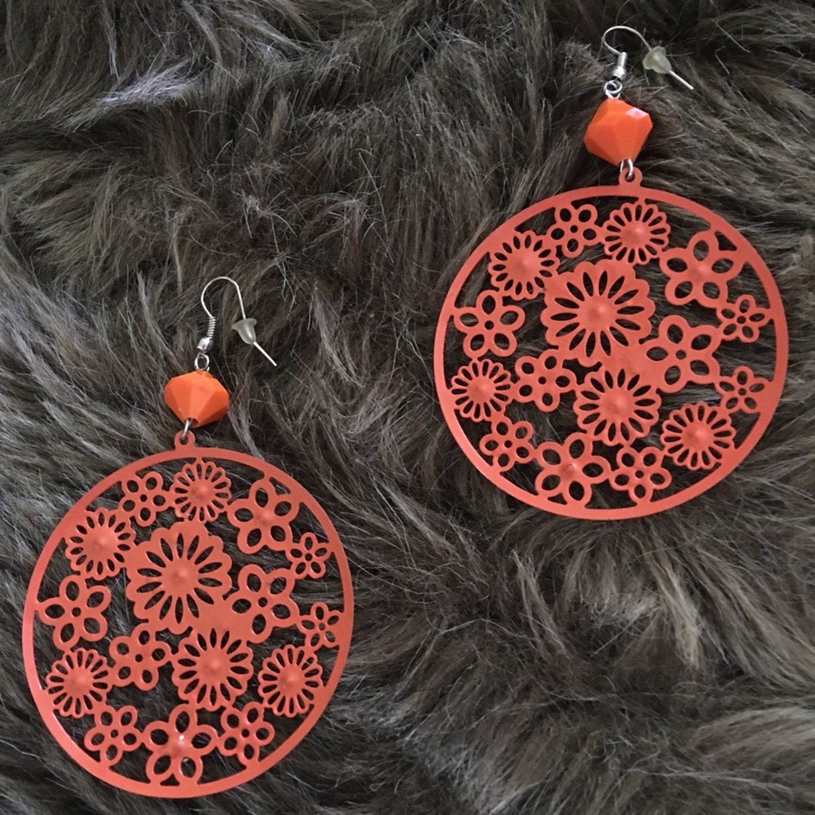 Jewelry Large orange disc rhinestone fish hook earrings Size ONE SIZE - 3 Thumbnail