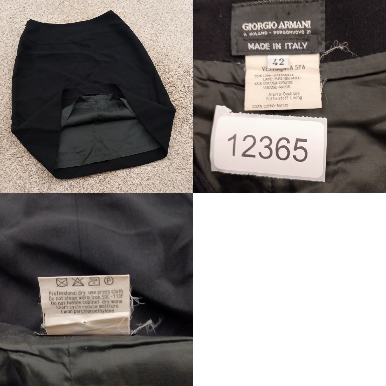 Armani ARMANI Skirt Women's Knee Length Pencil Lined Wool Blend Black 42 Italy Vintage No Straight & Pencil Dressy Size 28" / US 6 / IT 42 - 8 Thumbnail