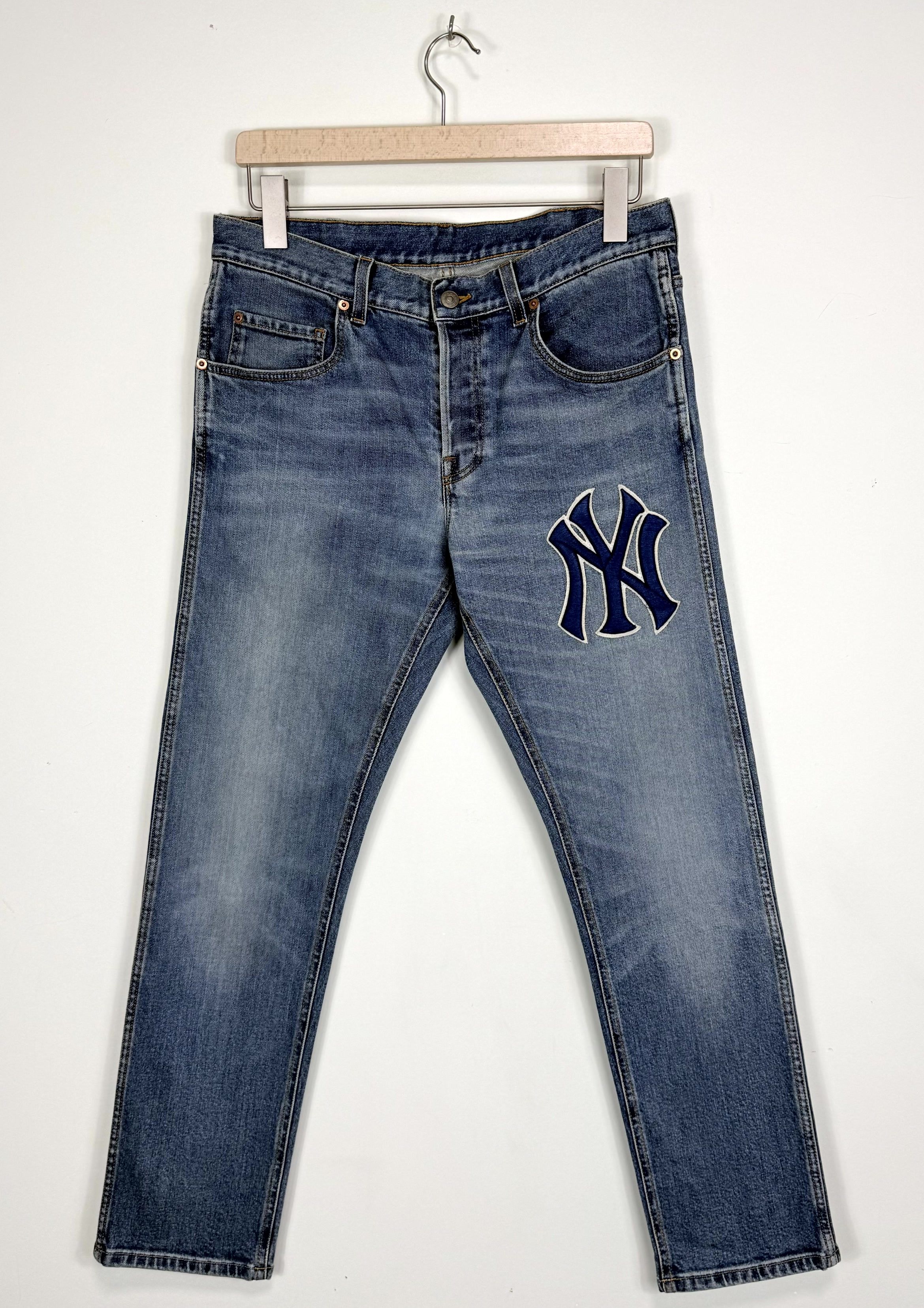 Gucci × MLB Gucci x MLB NY Yankees Blue Denim Jeans | Grailed