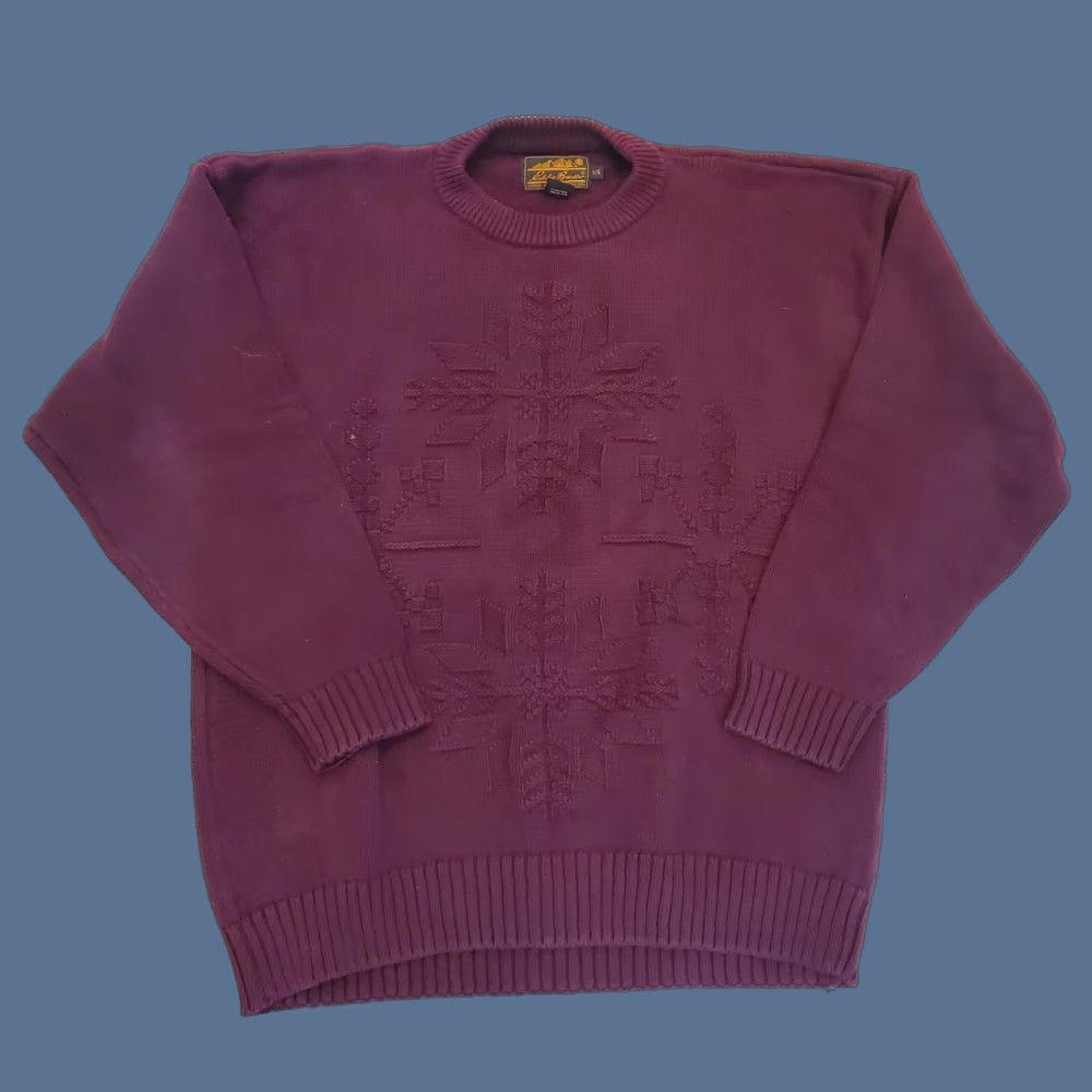 Eddie Bauer VINTAGE Eddie Bauer Sweater Mens 100% Cotton Crew Neck Red Fair Isle Snowflake Knit Pullover All Seasons 90s Classic Ski Size L Size US L / EU 52-54 / 3 - 1 Thumbnail