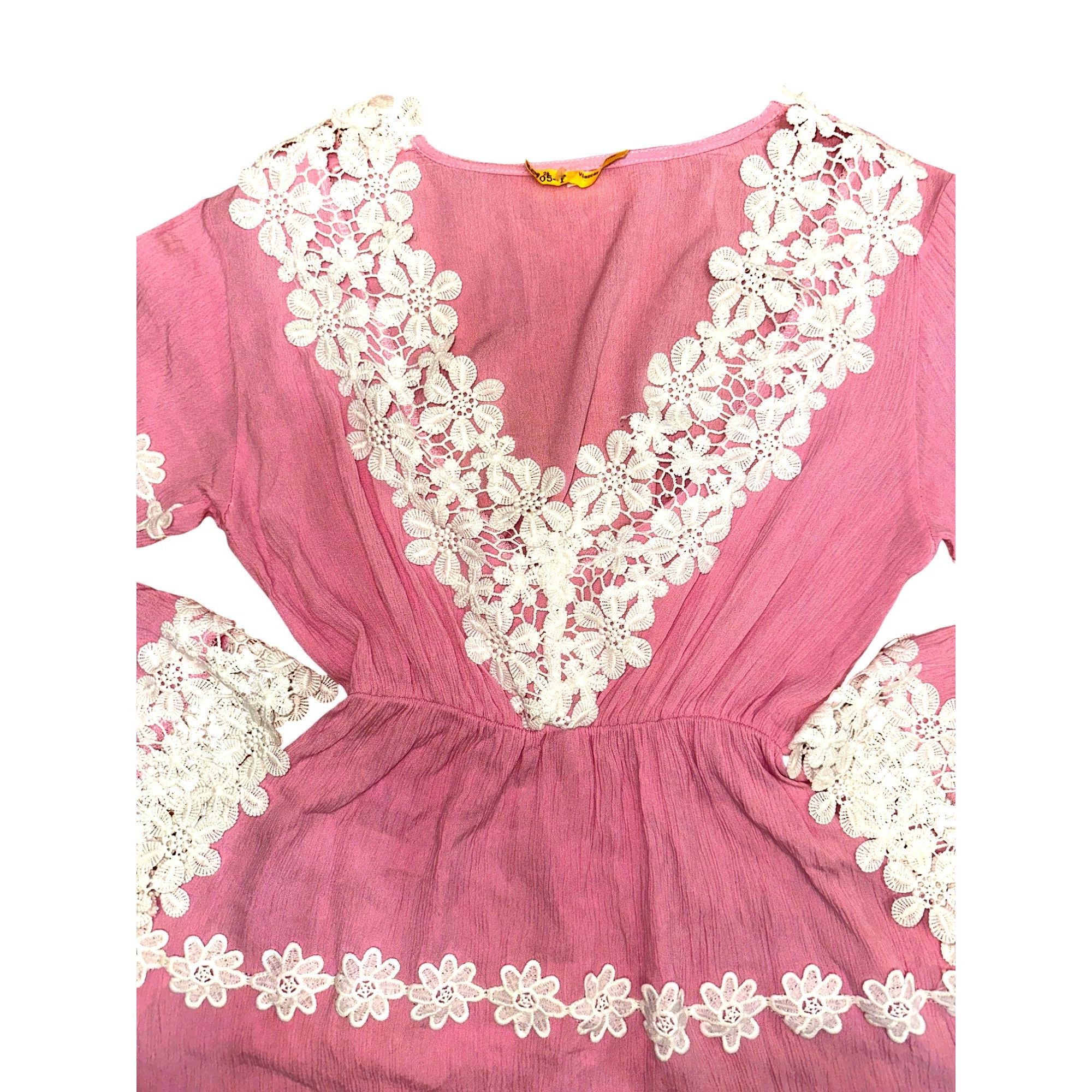 Other CCC Daisy Lace Trim Long Sleeve Pink Boho Dress Floral Cotto Size M / US 6-8 / IT 42-44 - 10 Thumbnail