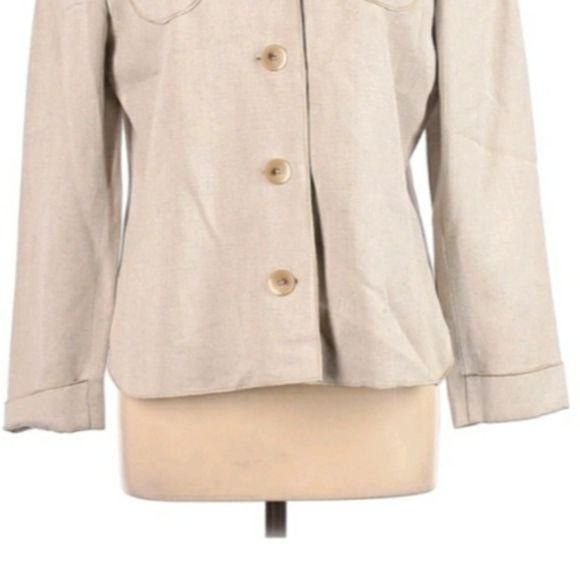 Harve Benard Vtg 80s Linen Blazer Sz 12 Tan Safari Button Down Shacket Size XL / US 12-14 / IT 48-50 - 5 Thumbnail