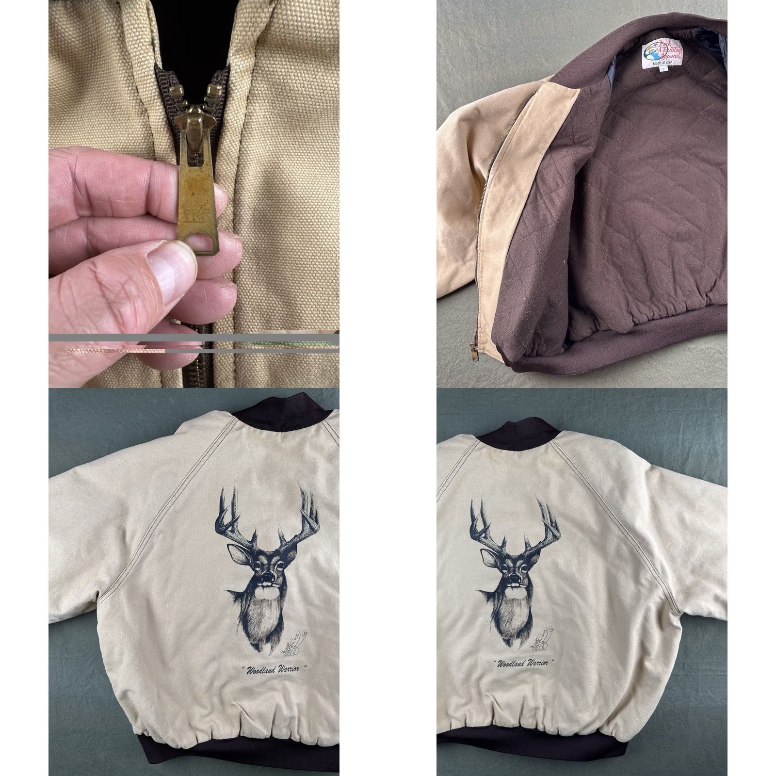 Vintage VINTAGE Ozark Mountain Hand-Painted Deer Canvas Bomber Jacket Signed Wildlife Art USA L Mens 90s Nature Workwear Beige Brown Size US L / EU 52-54 / 3 - 8 Thumbnail