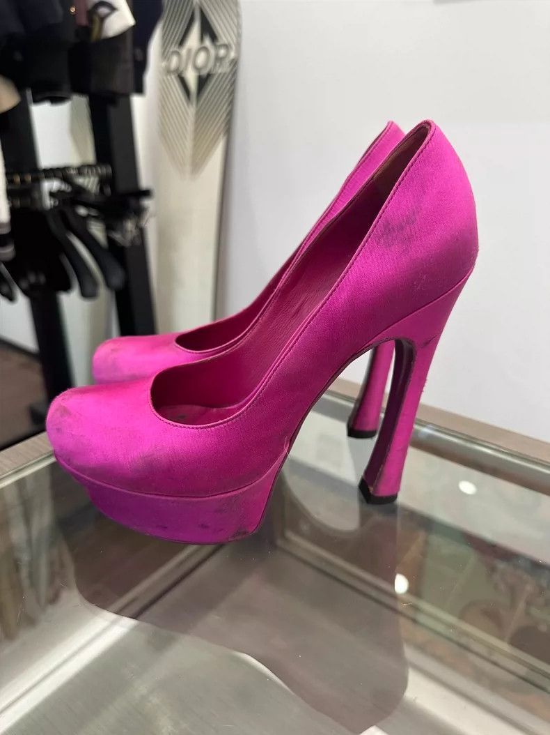 Yves Saint Laurent YSL Pink Satin High Heel Shoes 13cm-2506 Size US 7.5 / EU 40-41 - 3 Thumbnail