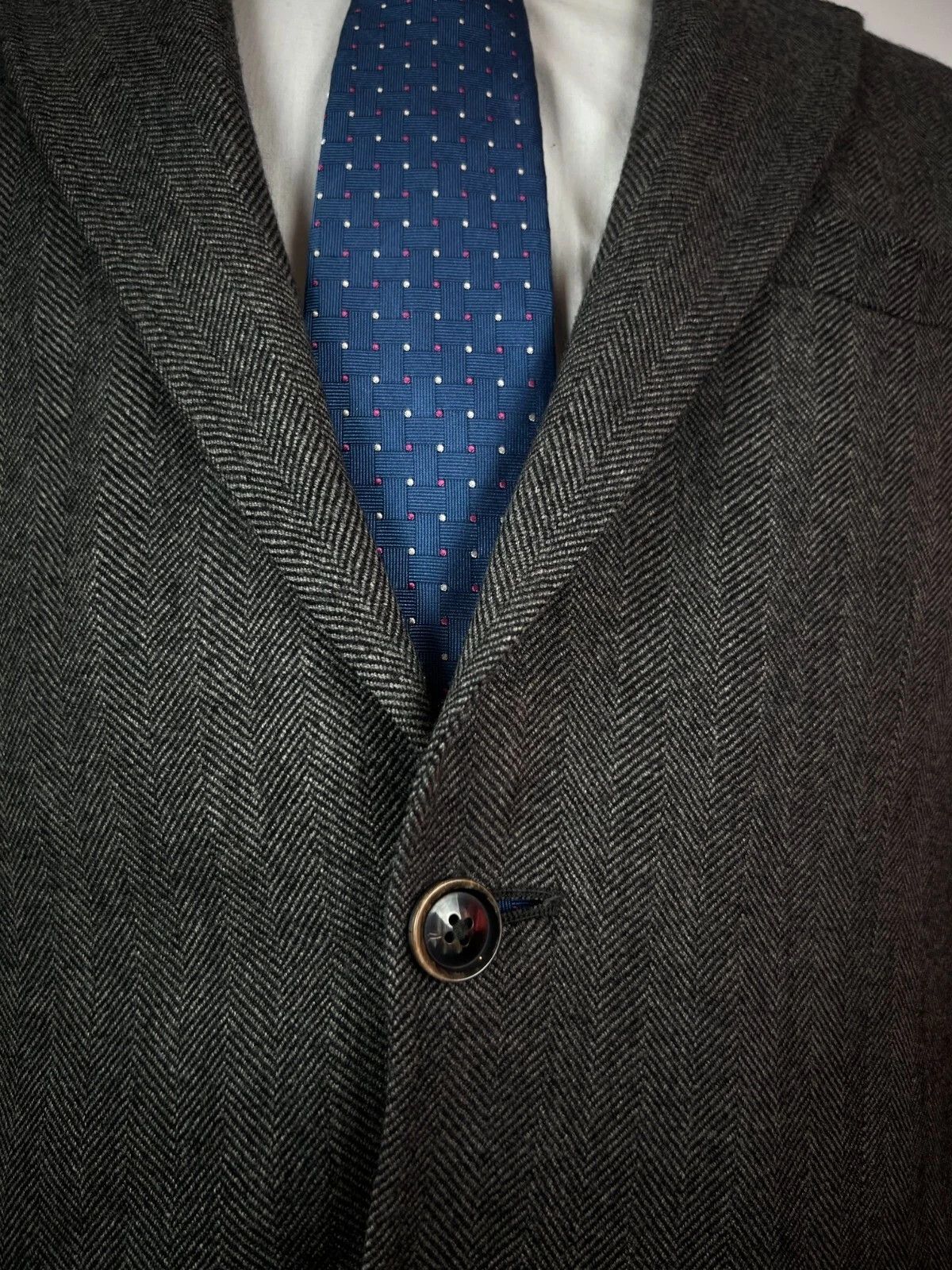 Massimo Dutti Massimo Dutti Grey Herringbone Wool Elbow Patches Blazer Size 40R - 3 Thumbnail