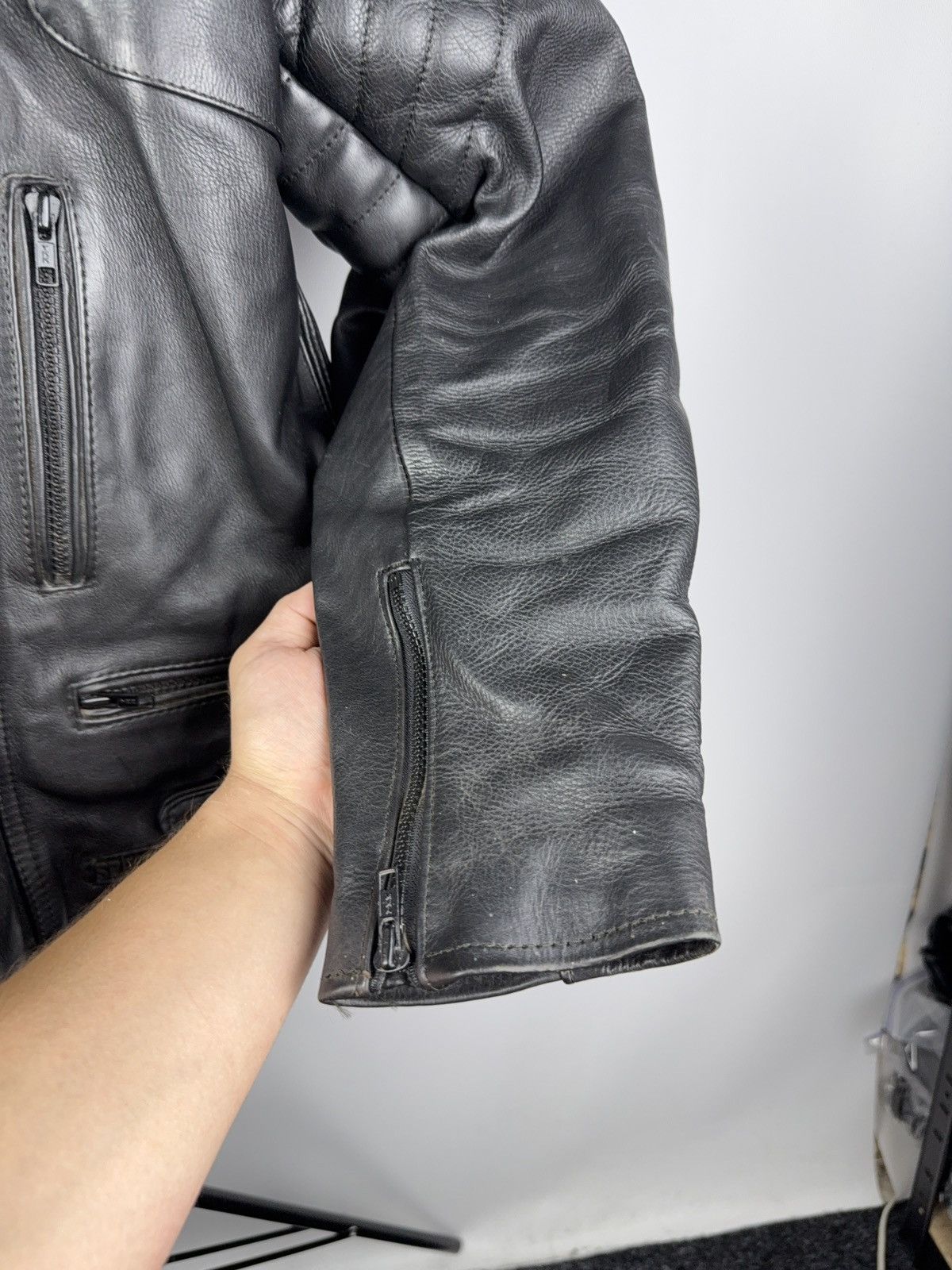 Leather Vntg 00s Heavy Leather Racing MOTO Bomber Jacket Punk Size US S / EU 44-46 / 1 - 8 Thumbnail