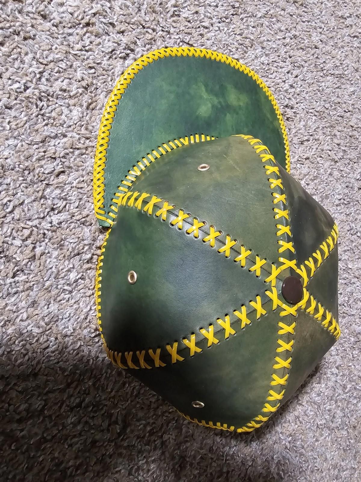 Handmade Custom Handmade Leather Strapback Hat Yellow Plastic Stitch Size ONE SIZE - 3 Thumbnail