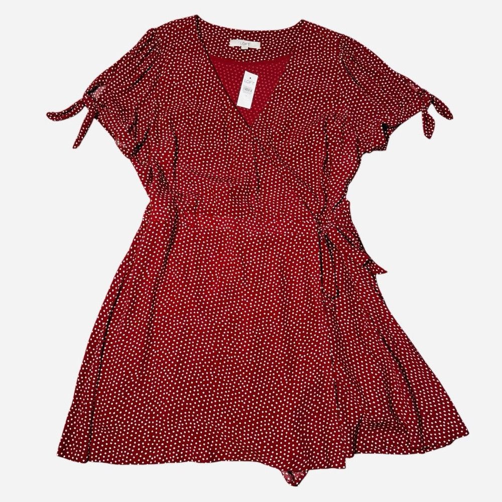 Loft NWT New LOFT Red Polka Dot Wrap Romper Dress Size 18 Size 40" / US 18 - 2 Thumbnail