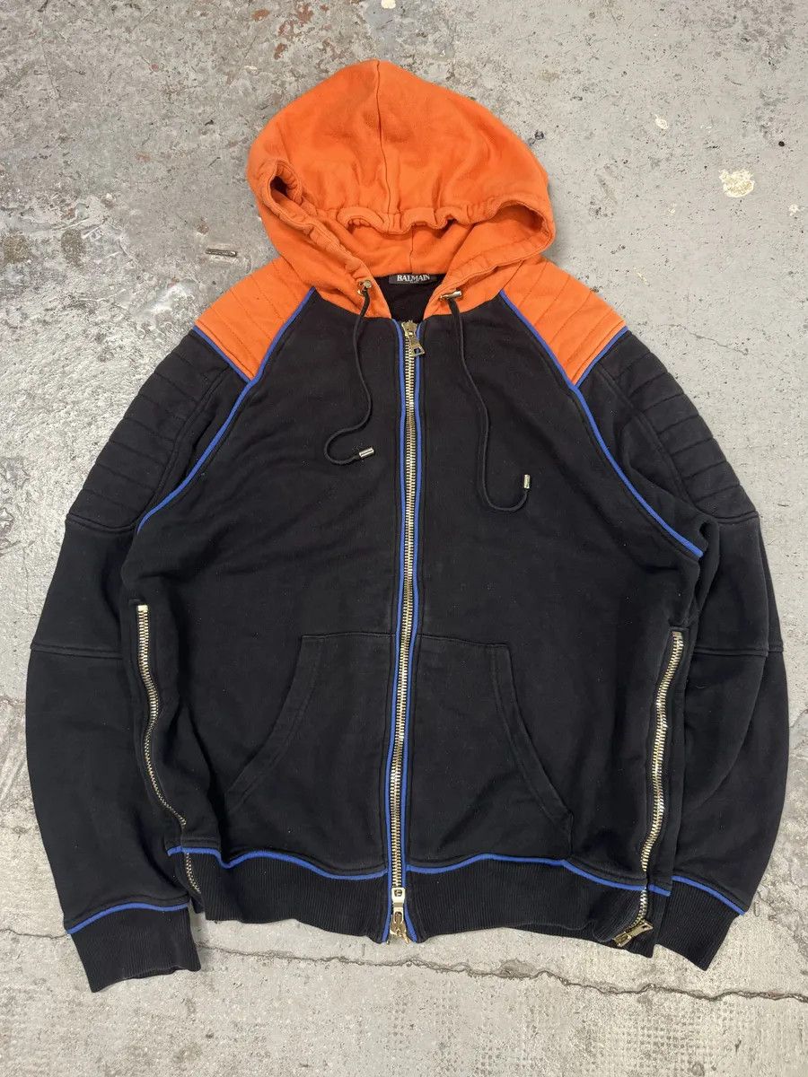Balmain Balmain Navy & Orange Biker Zip-up Hoodie Size US M / EU 48-50 / 2 - 4 Thumbnail