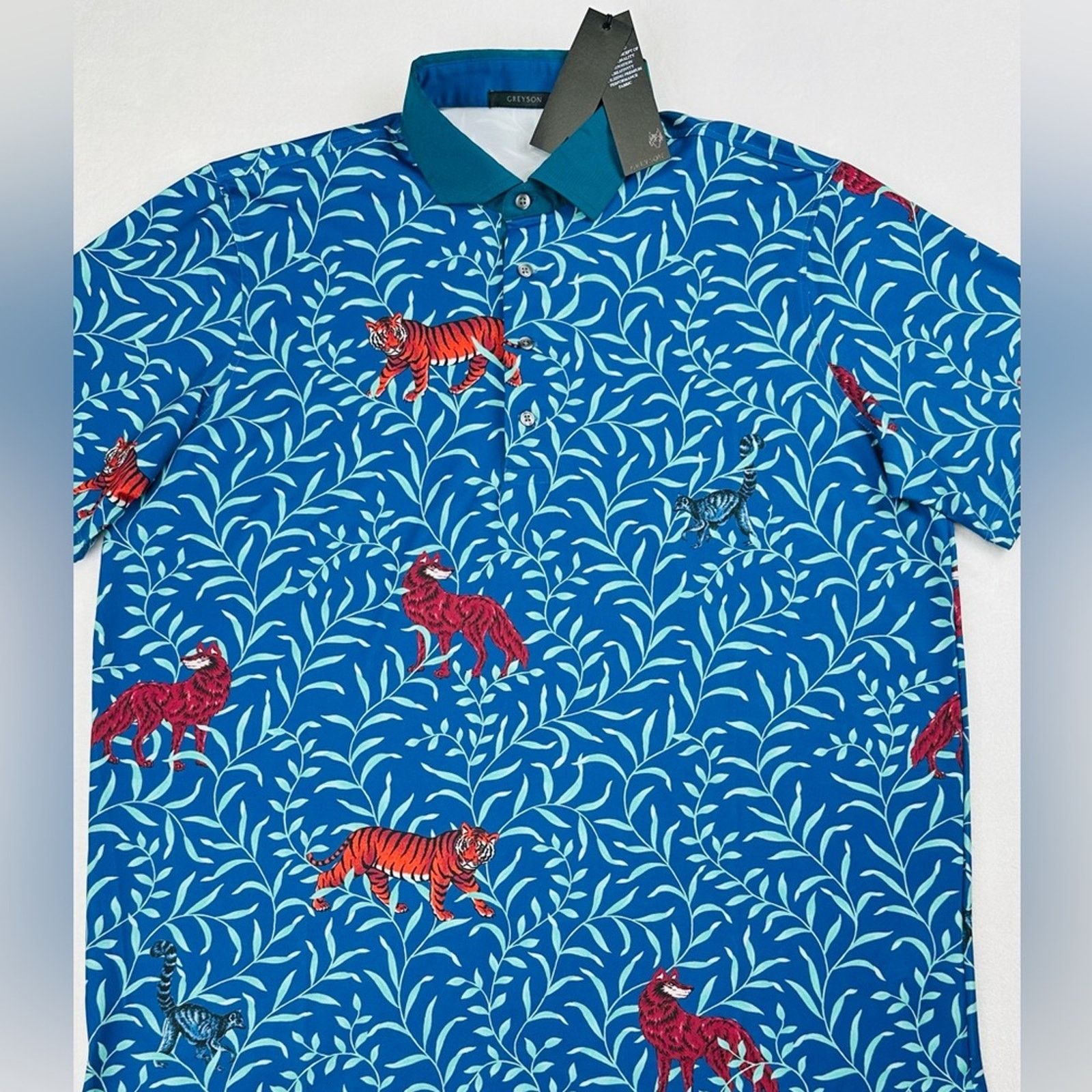 Other Greyson Men’s XL Wolf Mongoose Tiger Blue Golf Polo, Jungle Size US XL / EU 56 / 4 - 2 Thumbnail