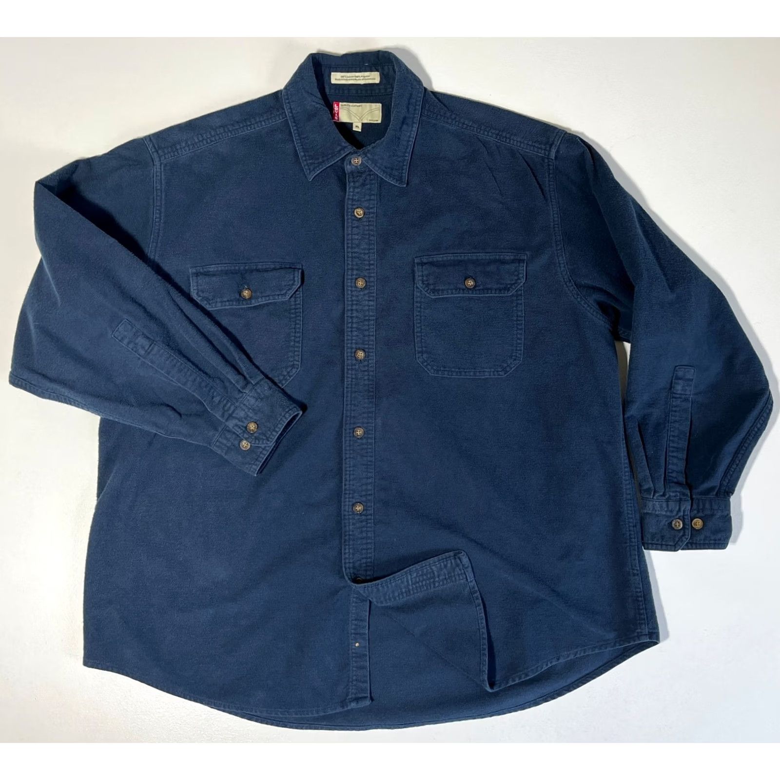 Levi's VINTAGE Levi's Shirt Chamois Flannel Button-Up Men XL Navy Blue 90s Casual Pockets Size US XL / EU 56 / 4 - 3 Thumbnail