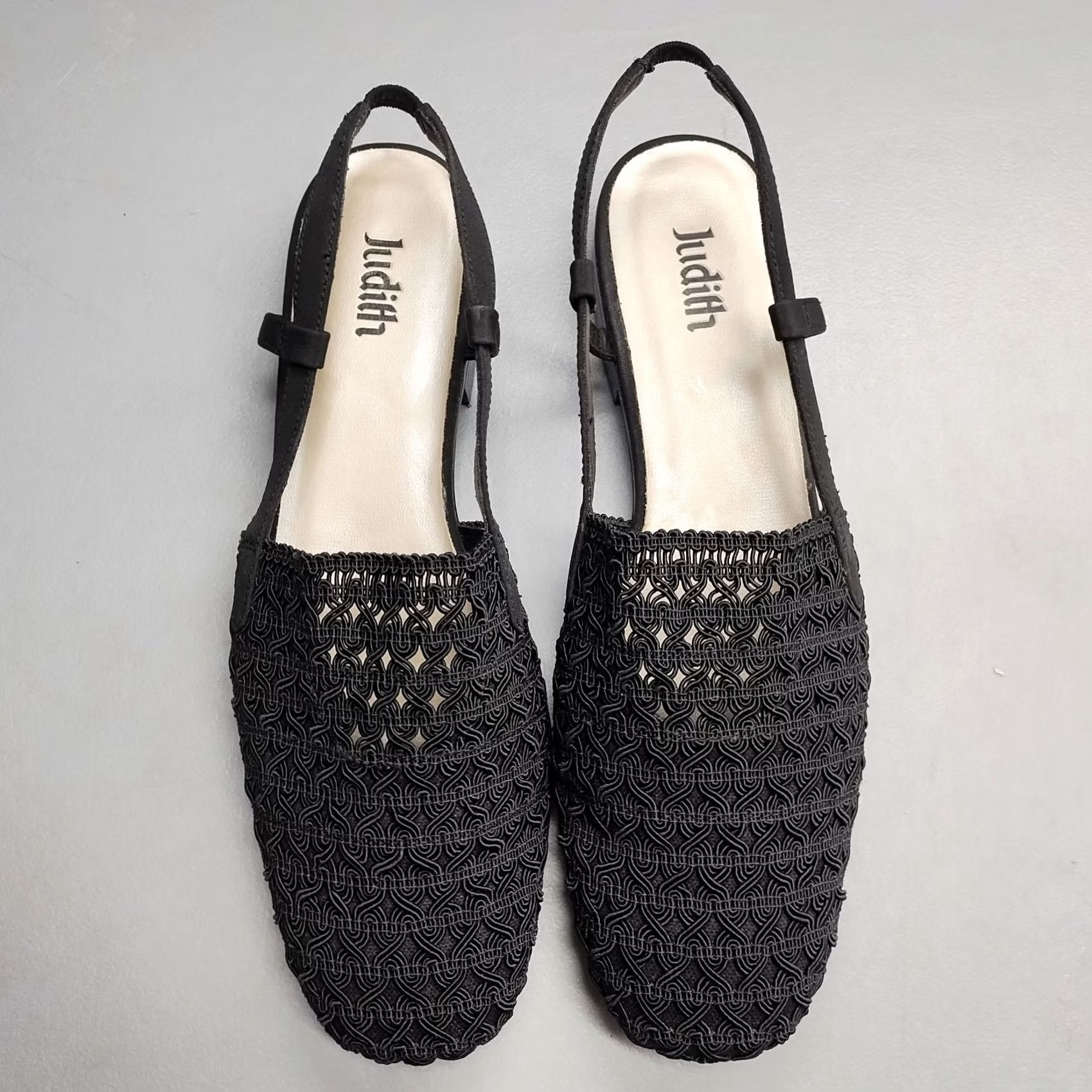 Vintage Judith Slingback Sandals Womens Size 9.5M Black Square Toe Ankle Strap Slip On Size US 10 / IT 40 - 6 Thumbnail