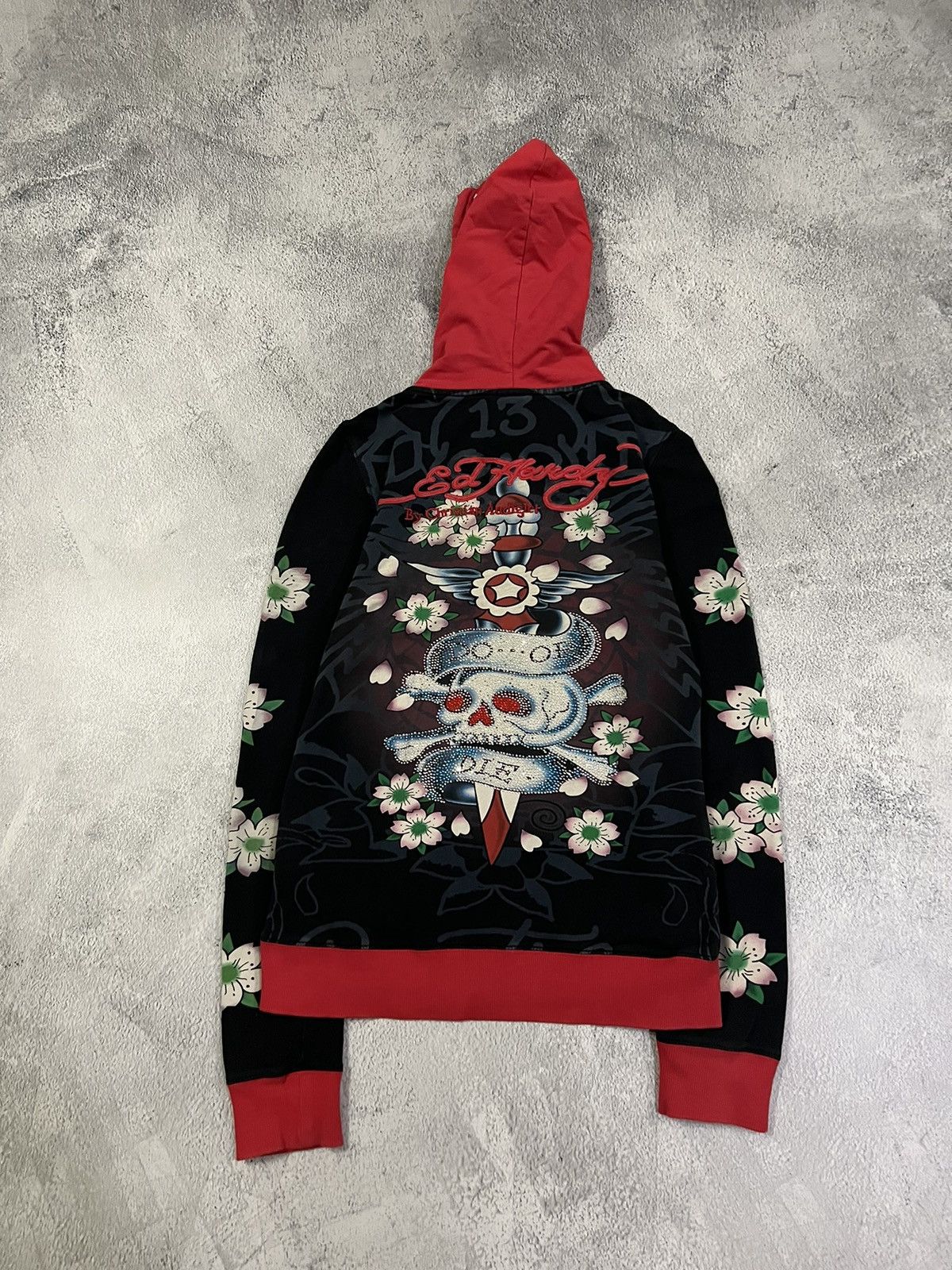 Christian Audigier × Ed Hardy × Vintage Vintage Y2k Ed Hardy Skull ☠️ All Over Print Zip Hoodie 00’s Size S / US 4 / IT 40 - 1 Thumbnail