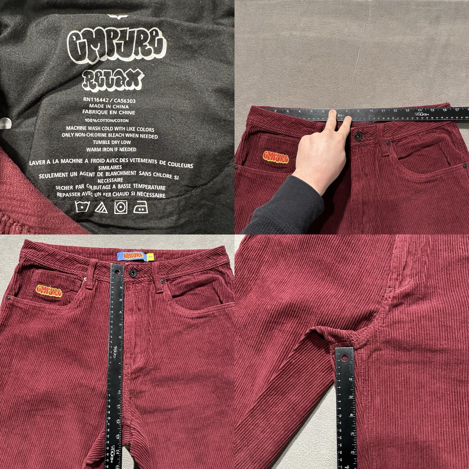 Empyre Empyre Pants Mens 30 Corduroy Wide Wale Straight Baggy 5-Pocket Logo Zipper Button Red Denim? Size US 30 / EU 46 - 8 Thumbnail