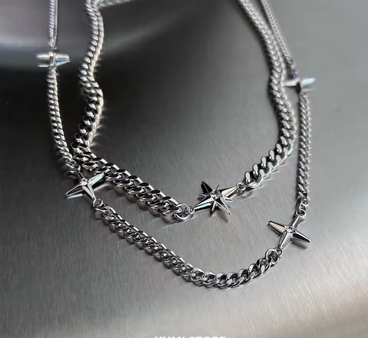 Jewelry Hip Hop Double-layer Star Cross Necklace Size ONE SIZE - 2 Thumbnail