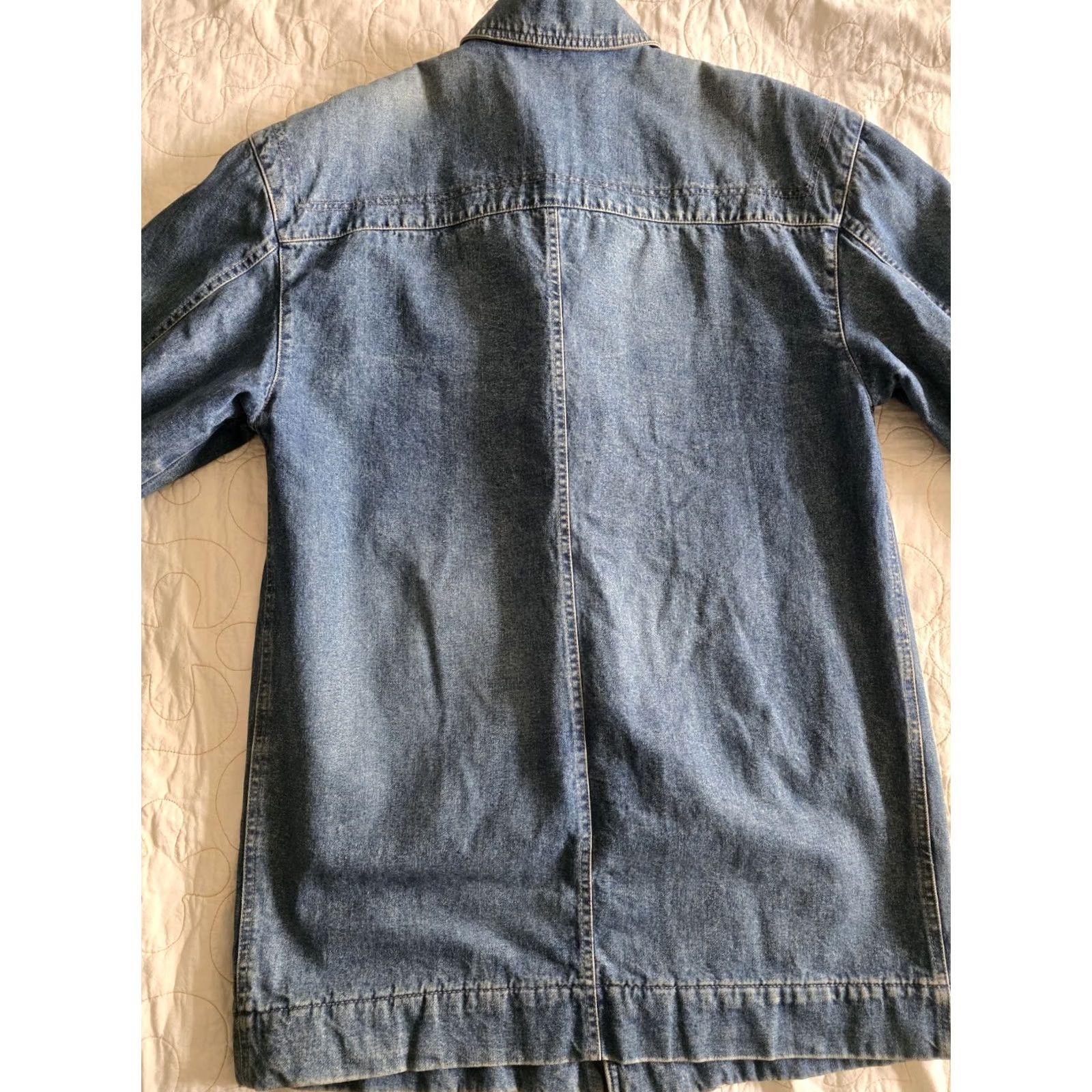 Vintage VINTAGE Denim Chore Coat Womens Large M/L Blue 1990s Made in Italy Cotton WoodToggle Look Androgyny Coat Size M / US 6-8 / IT 42-44 - 7 Thumbnail