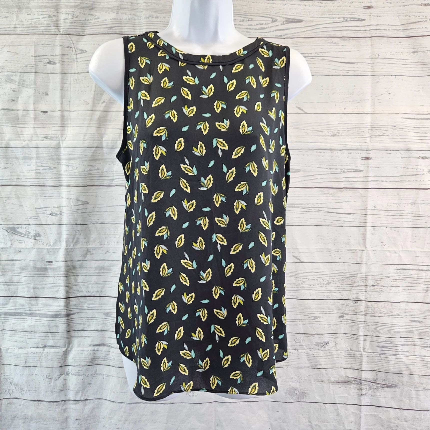 Loft LOFT Ann Taylor Womens Top Sz XS Sleeveless Gray Yellow Rayon Polyester Blouse Shirt Womens XS Sleeveless Multicolor 90s?? Size XS / US 0-2 / IT 36-38 - 2 Thumbnail