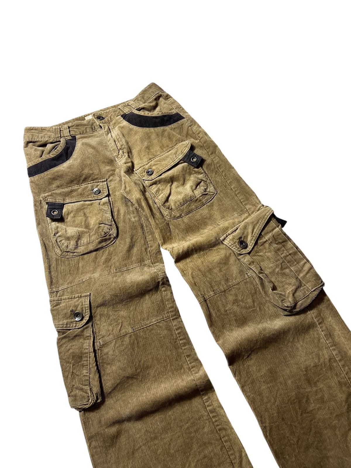 Japanese Brand Crazy Japanese Flared Cargo Tactical Multi Corduroy Pants Size US 30 / EU 46 - 2 Thumbnail