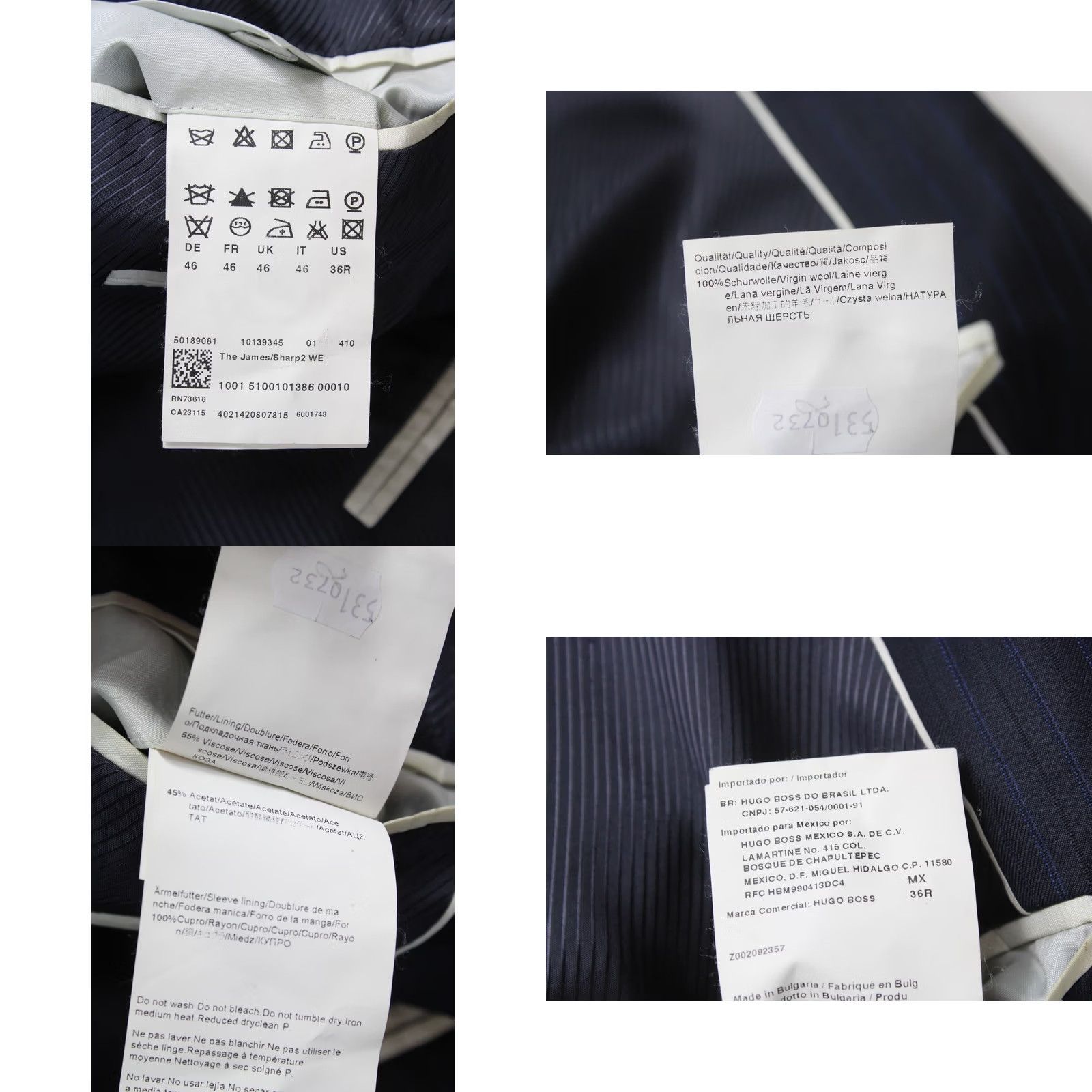 Hugo Boss HUGO BOSS Blazer The James/Sharp2 WE Wool Pinstripe Notch Lapel Mens US 36 Button Front 2 Buttons Regular Size Black Size 36R - 8 Thumbnail
