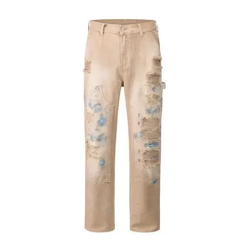 VIBE Beige Paint Splatter Distressed Denim Jeans y2k Size US 33 - 8 Thumbnail