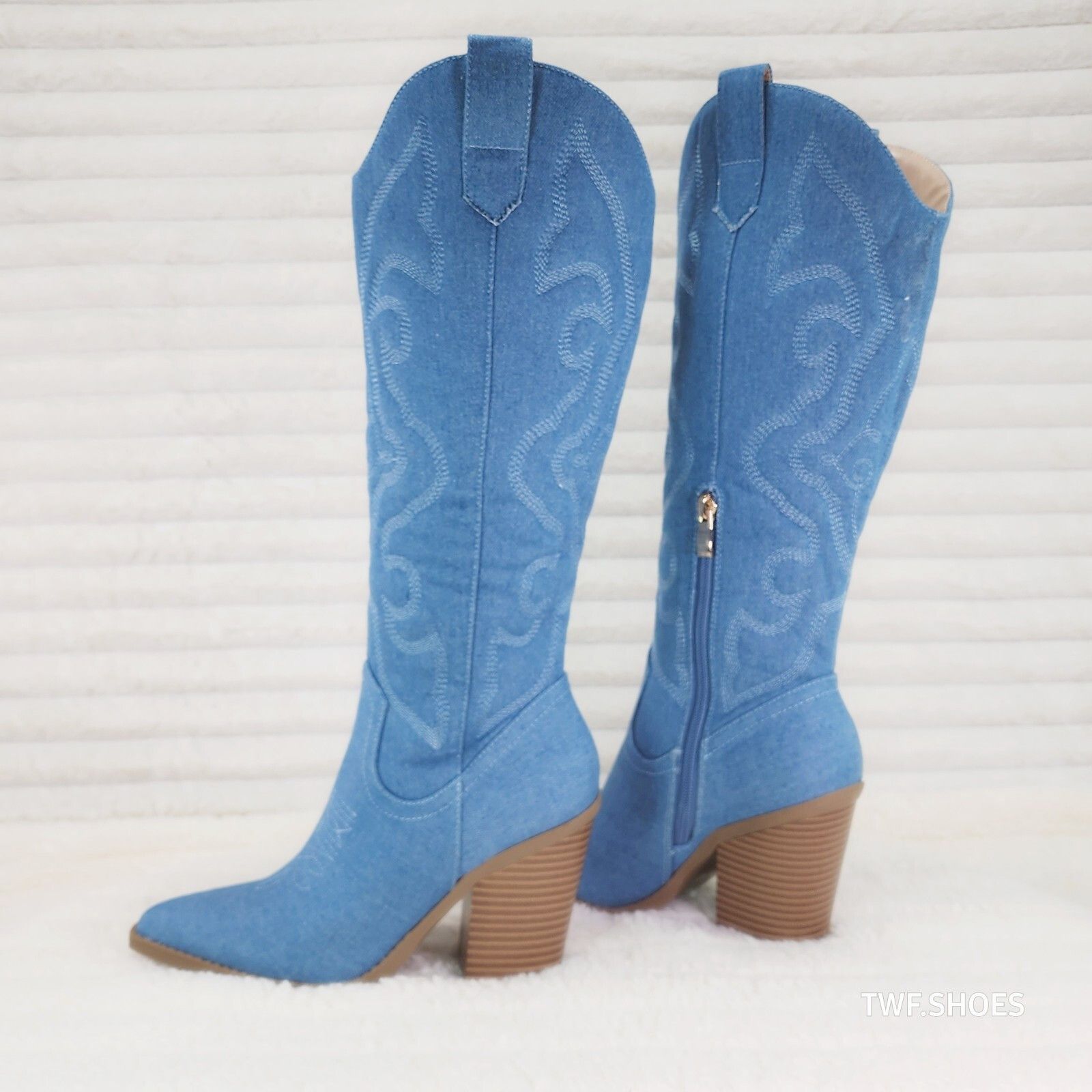 Other Country Rocker Cowboy Medium Denim Stitched Western Knee Hig Size US 11 / IT 41 - 6 Thumbnail