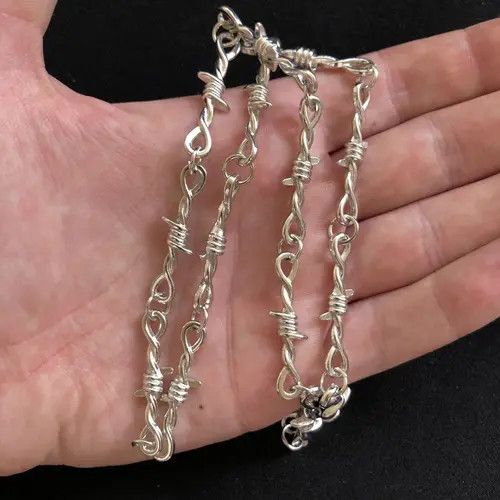 Jewelry Chrome Necklace Spike Post Barb Wire Punk Chain Size ONE SIZE - 5 Thumbnail