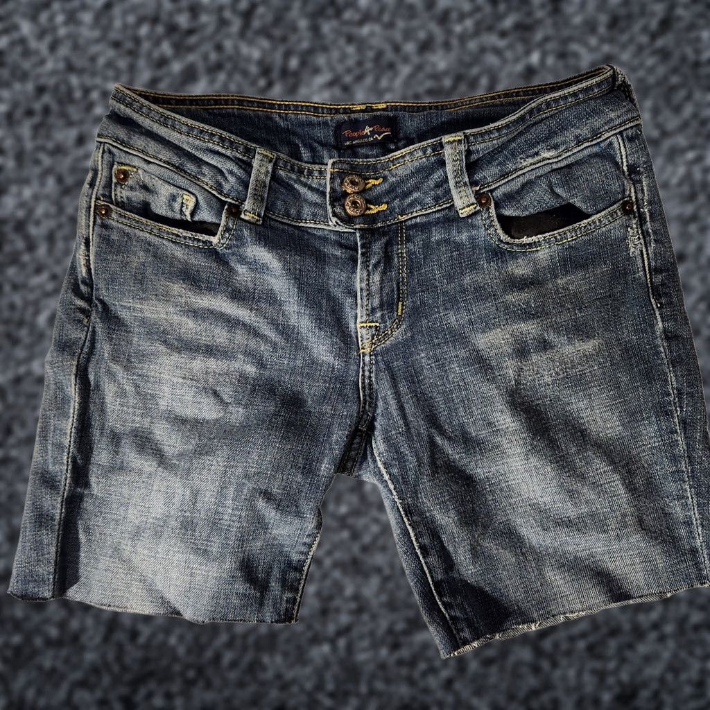 Vintage People 4 Peace Jeans Shorts Womens Small Blue Distressed Studded Embroidered USA Bohemian Festival Y2K Butterfly Size 28" / US 6 / IT 42 - 1 Thumbnail