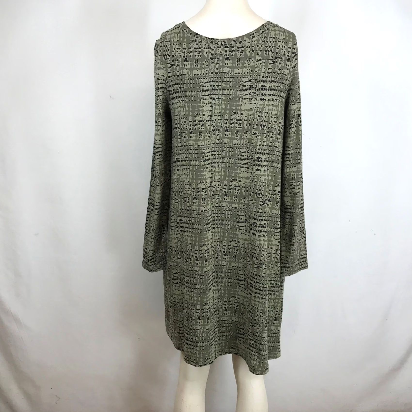Vintage Pact Organic Cotton Long Sleeve Shift Dress Olive Green Abstract Dot Print M Size M / US 6-8 / IT 42-44 - 5 Thumbnail