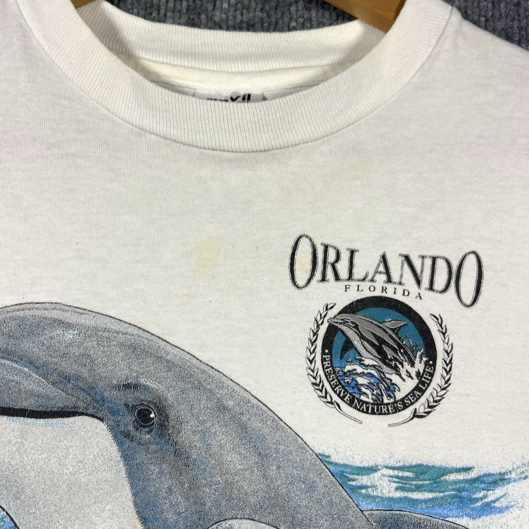 Anvil VINTAGE Orlando Florida Dolphin Souvenir Graphic T-Shirt Small Animal Nature Mens Shirt S White Navy 90s Embroidered Size US S / EU 44-46 / 1 - 3 Thumbnail