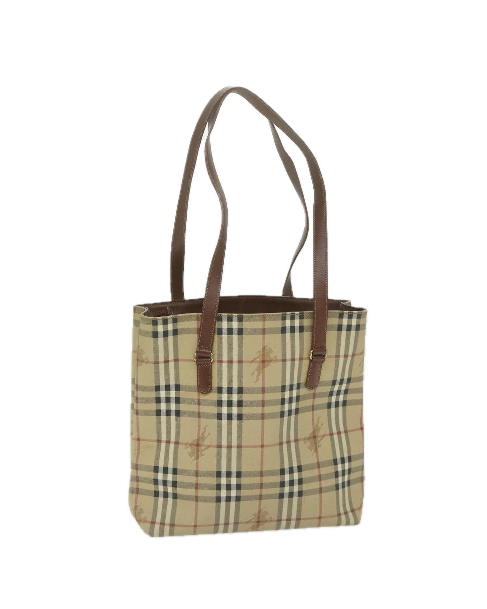image of Burberry Elegant Beige Canvas Shoulder Bag With Iconic Pattern, Women's