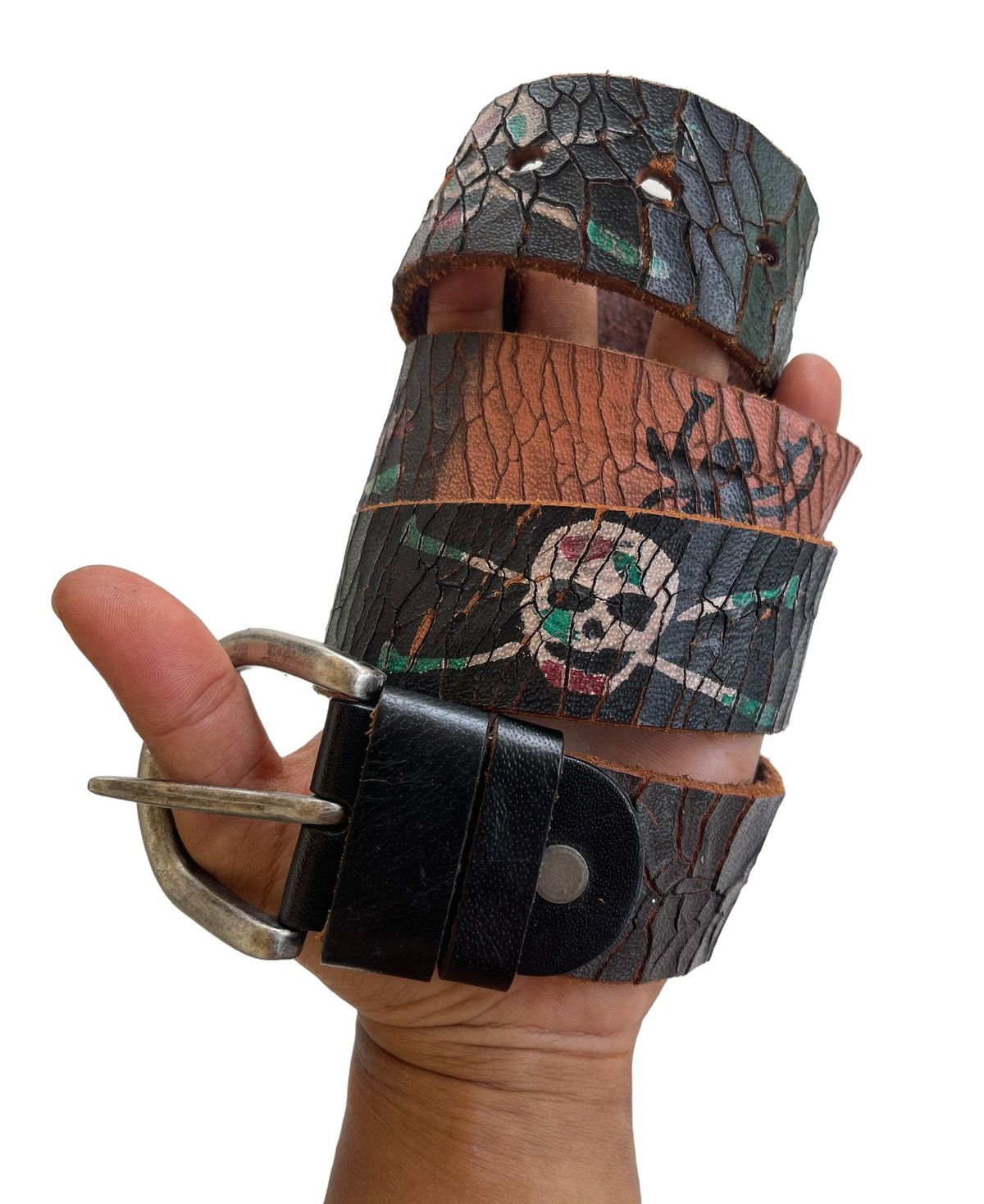 Vintage Vintage Leather Belt Skulls Printed Size 30 - 4 Thumbnail